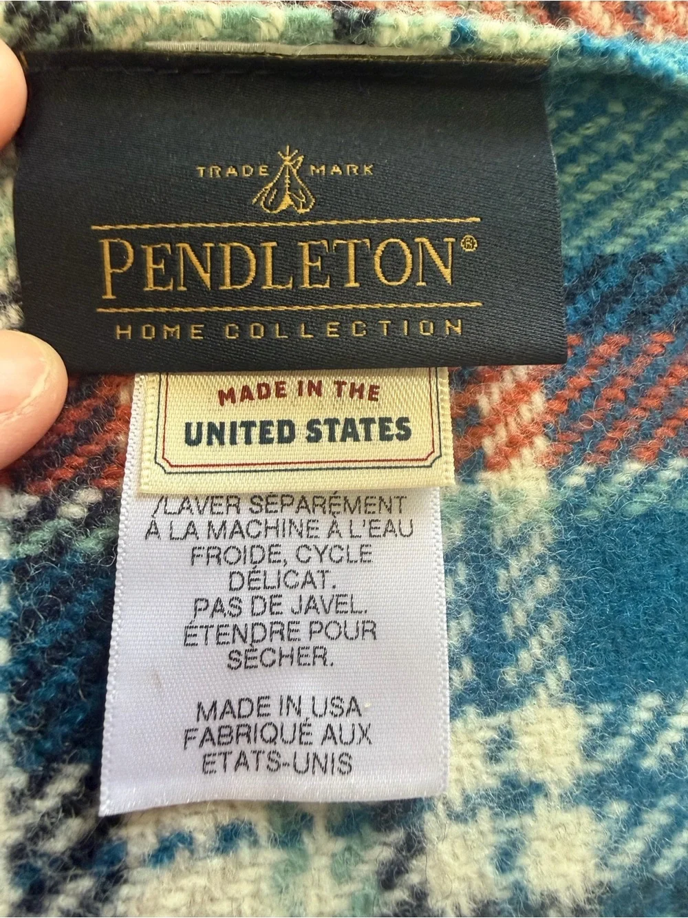 Pendleton Plaid Fringe Throw Blanket - Aqua, White, Blue, Rust